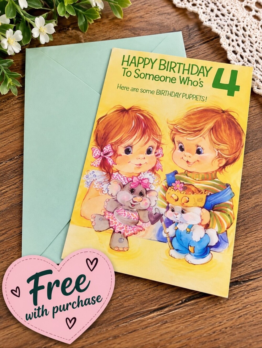 Free With Purchase Happy Birthday Card with Puppets - Yellow and Green